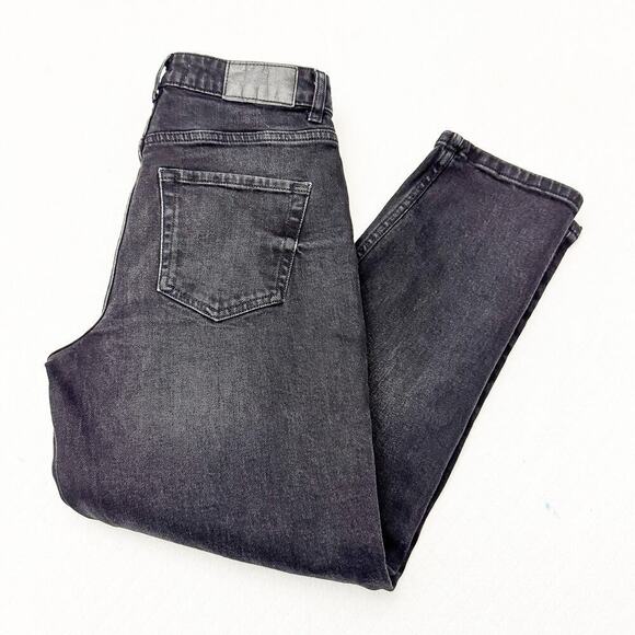 Zara Black Charcoal Straight Leg Distressed Denim Jeans Zip Fly Size 6 - Picture 8 of 8